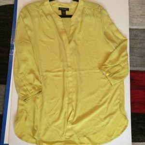 Citron V-Neck Button Blouse with 3/4 Sleeves